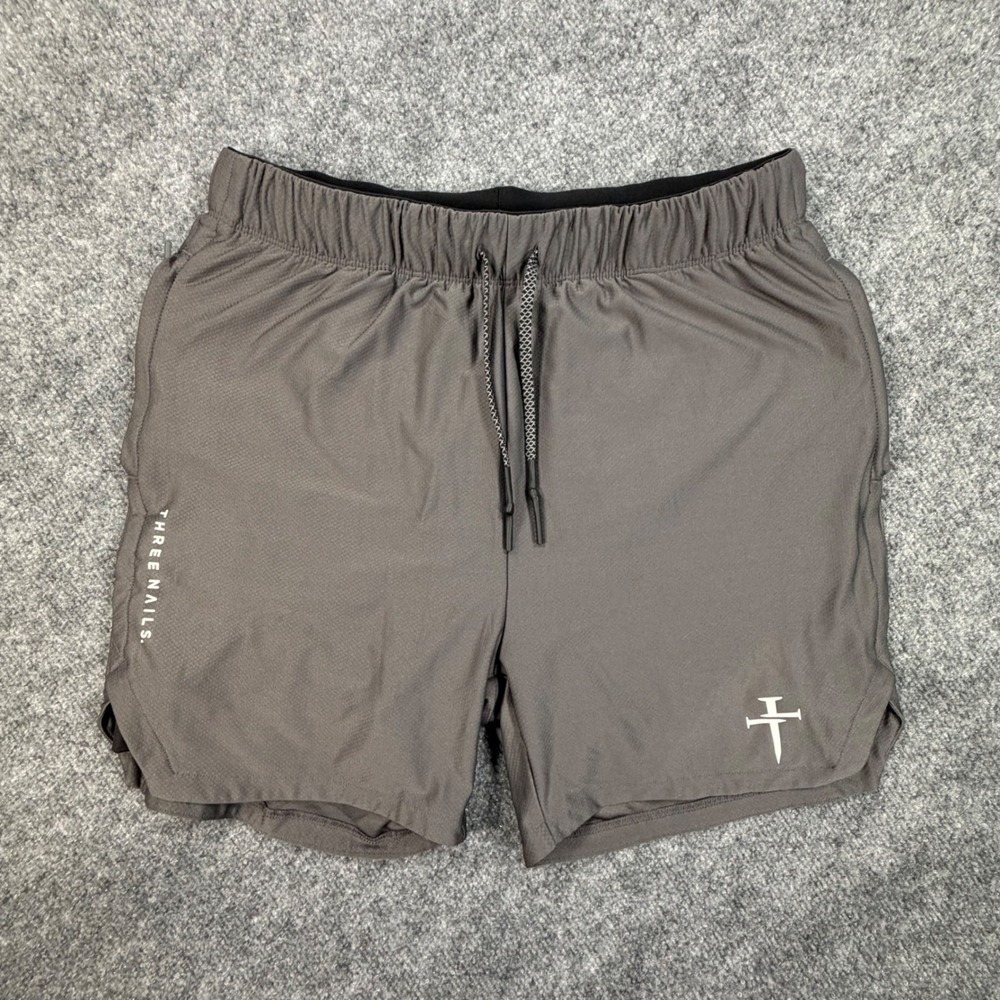 Three Nails Mens Cross Logo 2-in-1 Athletic Shorts Gray Large SKU 0851